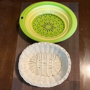 Woven fruit Basket and plastic colander